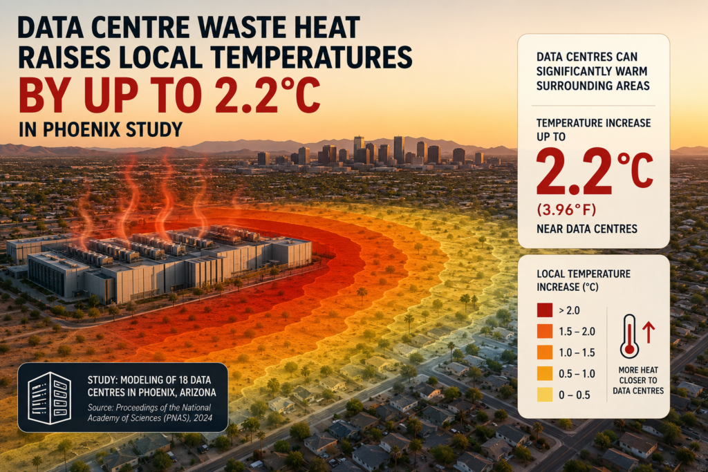 Data Centre Waste Heat Raises Local Temperatures by Up to 2.2°C in Phoenix Study